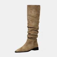 Synthetic Leather & Suede side zipper Boots anti-skidding Rubber Plastic Injection khaki Pair