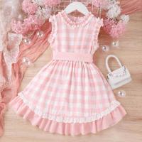 Cotton Soft Girl One-piece Dress plaid pink PC