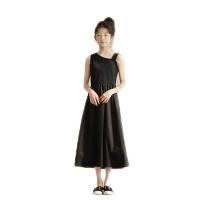Cotton Slim Girl One-piece Dress patchwork Solid black PC
