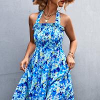 Polyester One-piece Dress backless printed shivering PC