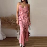Polyester scallop Slip Dress printed shivering pink PC