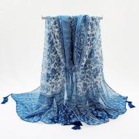 ポリエステル 女性スカーフ 印刷 花 青 一つ