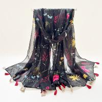 Voile Fabric Easy Matching Women Scarf dustproof & thermal printed floral black PC