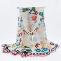 Voile Fabric Easy Matching Women Scarf dustproof & thermal printed leaf pattern white PC