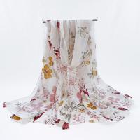 Polyester Frauen Schal, Gedruckt, Floral, Weiß,  Stück