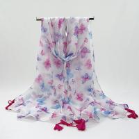 Voile Fabric Easy Matching Women Scarf dustproof & thermal printed butterfly pattern white PC