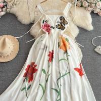 Polyester Slip Kleid, Gedruckt, Floral, Weiß,  Stück