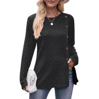 Rayon Women Long Sleeve T-shirt slimming & side slit patchwork Solid PC