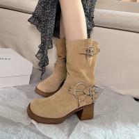 PU Leather Women Martens Boots mid length tube & thermal Rubber & Gauze Plastic Injection Pair