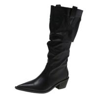 PU Leather & Gauze Boots sewing thread & thermal Rubber Plastic Injection black Pair