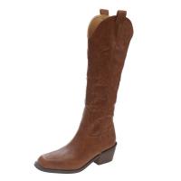 PU Leather & Gauze side zipper Boots sewing thread & thermal Rubber Plastic Injection brown Pair