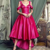 Polyester Slim Long Evening Dress backless & tube Solid fuchsia PC