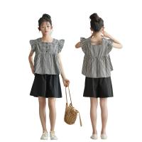 綿 女の子服セット スカート & ページのトップへ パッチワーク 格子 縞 2つの異なる色 セット