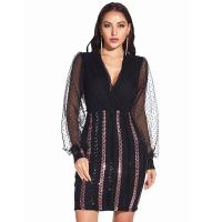 Polyester Waist-controlled & Slim Sexy Package Hip Dresses see through look & deep V patchwork Others PC