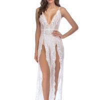Polyester Slim & front slit Long Jumpsuit see through look & deep V Others PC