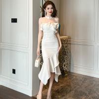Polyester Waist-controlled & Slim & High Waist Sexy Package Hip Dresses backless & off shoulder patchwork Others PC