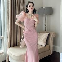 Polyester Waist-controlled & Slim & High Waist Sexy Package Hip Dresses patchwork Others pink PC
