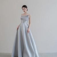 Polyester Waist-controlled & High Waist Long Evening Dress backless & off shoulder patchwork Others gray PC