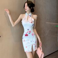 Acetate Fiber Waist-controlled & High Waist Sexy Package Hip Dresses side slit printed Others white PC
