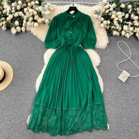 Lace & Polyester Waist-controlled & long style One-piece Dress Solid : PC