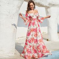 Polyester Beach Dress One-piece Dress backless & hollow printed shivering pink PC