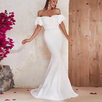 Polyester Waist-controlled & Off Shoulder & Mermaid Long Evening Dress & off shoulder Solid white PC