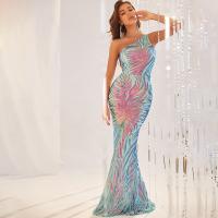Sequin & Polyester Waist-controlled & floor-length Long Evening Dress & One Shoulder Solid PC