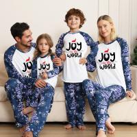 Polyester Parent-child Sleepwear & two piece printed letter blue Set