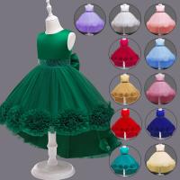 Cotton Slim & Princess Girl One-piece Dress large hem design & short front long back patchwork Solid PC