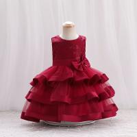 Cotton Slim & Princess Girl One-piece Dress large hem design patchwork Solid red PC