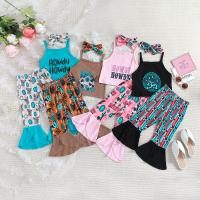 Cotton Girl Clothes Set & three piece Hair Band & Pants & camis patchwork Set