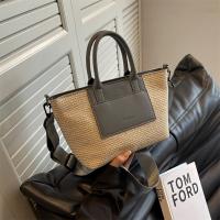 Straw & PU Leather Woven Tote soft surface & attached with hanging strap PC