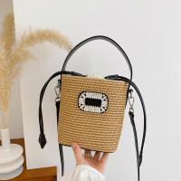 Straw Easy Matching Woven Tote attached with hanging strap PU Leather PC