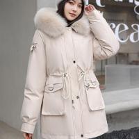 Plush & Polyester With Siamese Cap & Plus Size Women Parkas mid-long style & thermal & with pocket PC