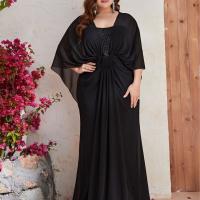 Sequin & Polyester Plus Size Long Evening Dress see through look & floor-length Solid black PC
