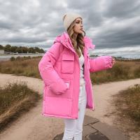 Polyester Women Parkas slimming & with detachable hat & thermal Solid PC