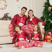 Polyester Parent-child Sleepwear & two piece printed Snowman red Set