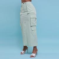 Polyester Slim Maxi Skirt & with pocket light blue PC