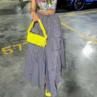 Polyester Maxi Skirt side slit & loose gray PC