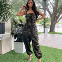 Polyester Women Suspender Trousers & loose camouflage green PC