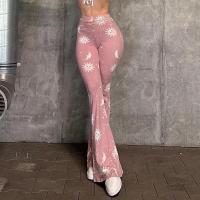 Polyester Slim & bell-bottom Women Long Trousers patchwork abstract pattern pink PC