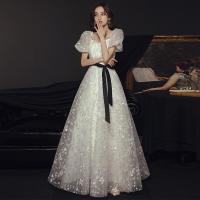 Polyester Slim & Plus Size & High Waist Long Evening Dress embroidered white PC
