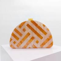 Acrylic Shell Shape & Easy Matching Clutch Bag with chain striped orange PC