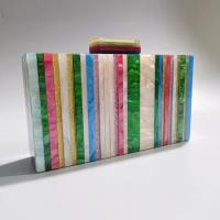 Acrylic hard-surface & Easy Matching Clutch Bag with chain striped multi-colored PC