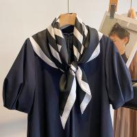 Polyester Easy Matching Square Scarf can be use as shawl & thermal printed striped black PC