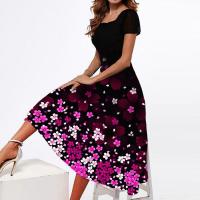 Mixed Fabric Waist-controlled One-piece Dress double layer & breathable printed floral PC