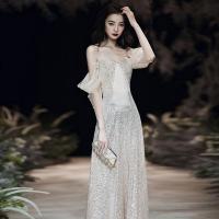 Sequin & Polyester Waist-controlled & floor-length Long Evening Dress & off shoulder Solid PC