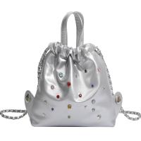 PU Leather & Polyester Easy Matching Backpack with rhinestone silver PC