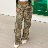 Polyester Women Long Trousers slimming & loose patchwork camouflage camel PC