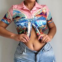 Poliéster Mujeres Camisetas de manga corta, impreso,  trozo